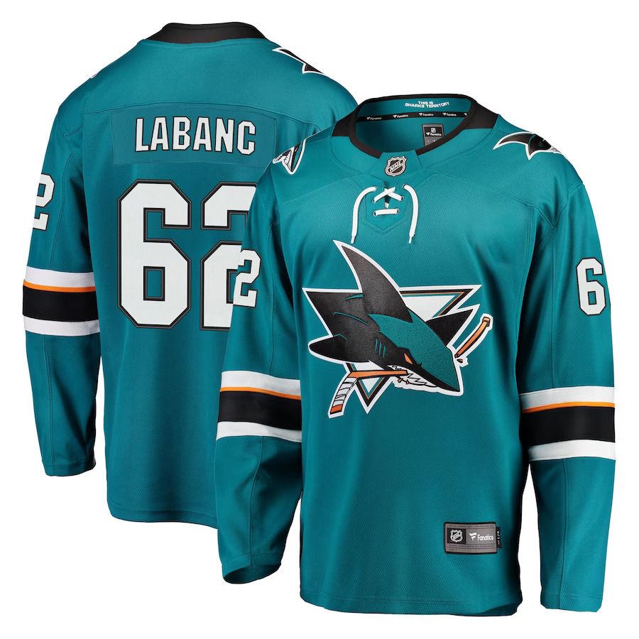 Men San Jose Sharks #62 Kevin Labanc Fanatics Branded Teal Breakaway NHL Jersey->customized nhl jersey->Custom Jersey